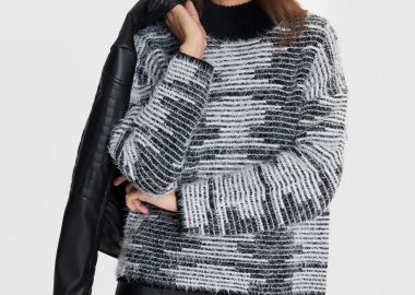 Μπλούζα πλεκτή με ασπρόμαυρο σχέδιο - 5206634996251 -  - 