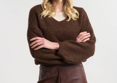 Μπλούζα Πλεκτή Με V Λαιμόκοψη & Ανάγλυφη Υφή -  - 