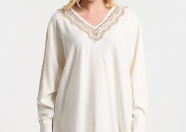 Μπλούζα Πλεκτή Με V Λαιμόκοψη & Πέρλες -  - 