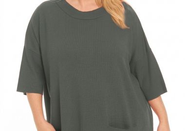 Μπλούζα πλεκτή oversized με τσέπη σε χρώμα κυπαρισσί -  - 