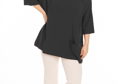 Μπλούζα πλεκτή oversized με τσέπη σε χρώμα μαύρο -  - 