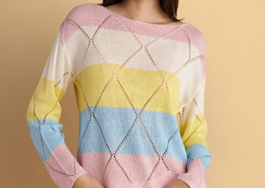 Μπλούζα πλεκτή ριγέ με στρας - 5206179079129 -  - 