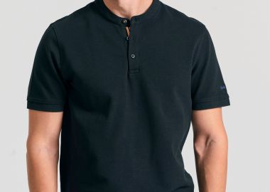 Μπλούζα polo με λαιμό mao και κέντημα στο μανίκι - FUNKY BUDDHA - 