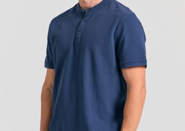 Μπλούζα polo με λαιμό mao και κέντημα στο μανίκι - FUNKY BUDDHA - 