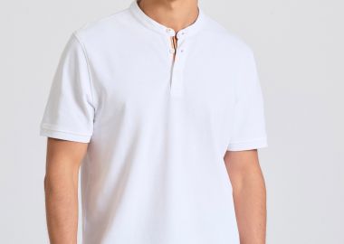 Μπλούζα polo με λαιμό mao και κέντημα στο μανίκι - FUNKY BUDDHA - 