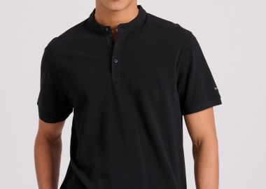 Μπλούζα polo σε μελανζέ ύφασμα με λαιμό mao - FUNKY BUDDHA - 