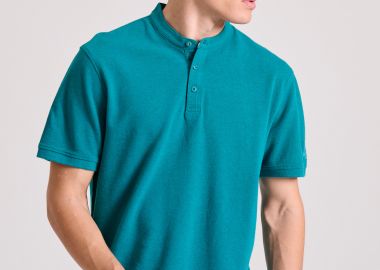 Μπλούζα polo σε μελανζέ ύφασμα με λαιμό mao - FUNKY BUDDHA - 