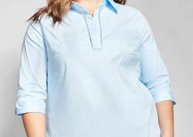 Μπλούζα ποπλίνα σε στυλ πουκαμίσου με γιακά και διάτρητη λεπτομέρεια -  - 