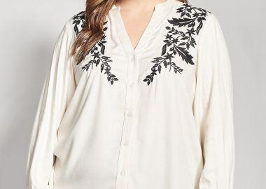 Μπλούζα ρεγιόν με κέντημα boho φλοράλ -  - 