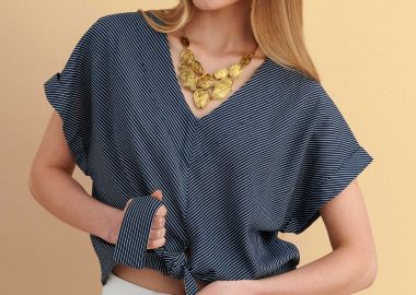 Μπλούζα ριγέ με δέσιμο - 5206179088664 -  - 