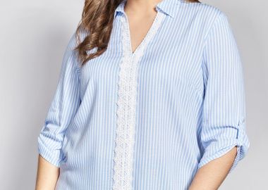 Μπλούζα ριγέ με γιακά και κροσέ διακόσμηση -  - 