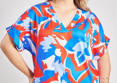 Μπλούζα σατέν εμπριμέ φλοράλ άνετη γραμμή -  - 