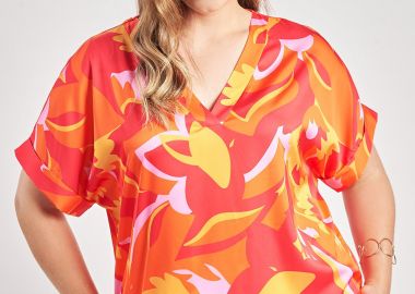 Μπλούζα σατέν εμπριμέ φλοράλ άνετη γραμμή -  - 