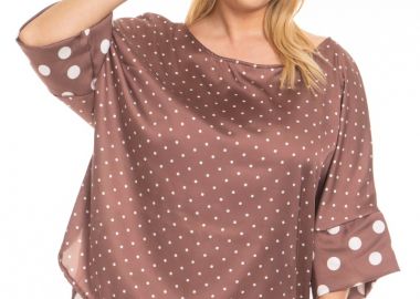 Μπλούζα σατέν πουά σε σοκολά χρώμα plus size -  - 