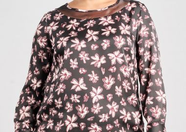 Μπλούζα σατινέ εμπριμέ φλοράλ με διαφάνεια -  - 