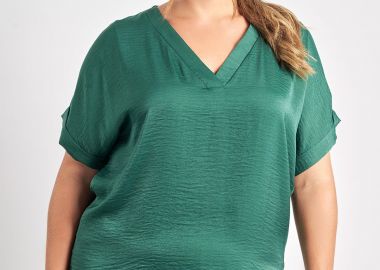 Μπλούζα σατινέ με V -  - 