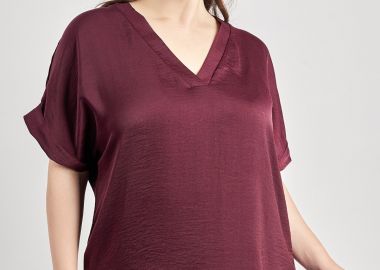 Μπλούζα σατινέ με V -  - 