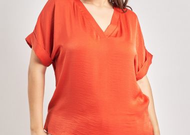 Μπλούζα σατινέ με V λαιμόκοψη -  - 