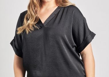 Μπλούζα σατινέ με V λαιμόκοψη -  - 