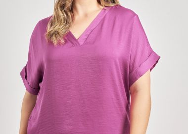 Μπλούζα σατινέ με V λαιμόκοψη -  - 