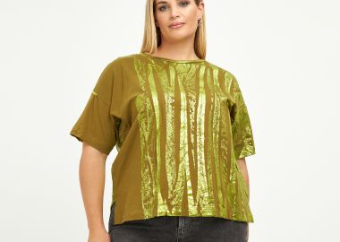 Μπλούζα t-shirt βαμβακερή με metallic prints - MAT FASHION - 