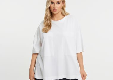 Μπλούζα t-shirt βαμβακερή με τσέπες από ποπλίνα - MAT FASHION - 