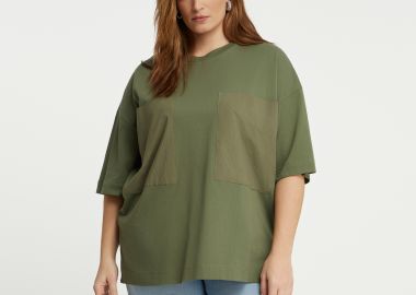 Μπλούζα t-shirt βαμβακερή με τσέπες από ποπλίνα - MAT FASHION - 