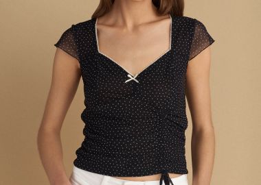 Μπλούζα τούλινη πουά με λαιμόκοψη καρδιά - 5206634956415 -  - 