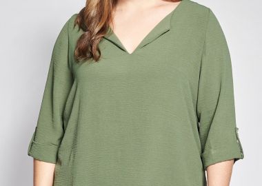 Μπλούζα washed με V και γυριστά μανίκια -  - 