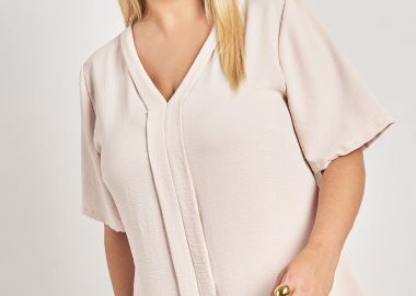 Μπλούζα washed με V και πιέτα μπροστά -  - 