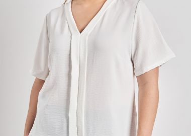 Μπλούζα washed με V και πιέτα μπροστά -  - 