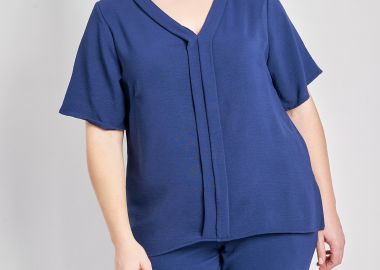 Μπλούζα washed με V και πιέτα μπροστά -  - 