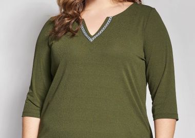 Μπλούζα ζέρσεϊ με V με κεντημένη τρέσα -  - 