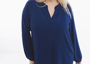 Μπλουζοφόρεμα με πιέτα στο V σε μπλε χρώμα -  - 