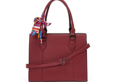 Μπορντό τσάντα ώμου με διακοσμητικό μαντήλι ΜΠΟΡΝΤΟ - Tsoukalas - 