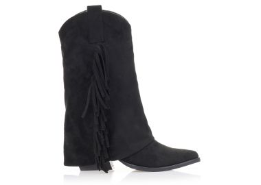 Μποτά cowboy με κρόσια ΜΑΥΡΟ - Tsoukalas - 