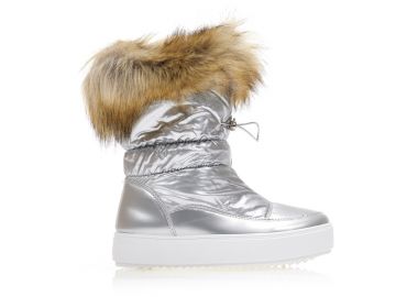 Μποτάκια ασημί υφασμάτινα και δερματίνη με εξωτερικές ραφές και γούνα ΑΣΗΜΙ - Tsoukalas - 