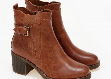 Μποτάκια basic με χοντρό τακούνι - Κάμελ - Issue - 