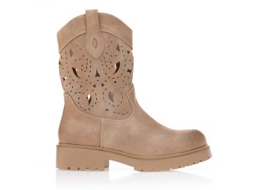 Μποτάκια cowboy με διάτρητο σχέδιο ΧΑΚΙ - Tsoukalas - 