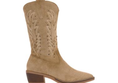 Μποτάκια cowboy με κεντητές λεπτομέρειες ΠΟΥΡΟ - Tsoukalas - 