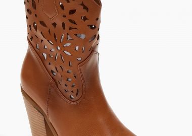 Μποτάκια cowboy με laser cut σχέδιο - Κάμελ - Issue - 