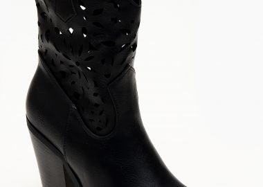 Μποτάκια cowboy με laser cut σχέδιο - Μαύρο - Issue - 