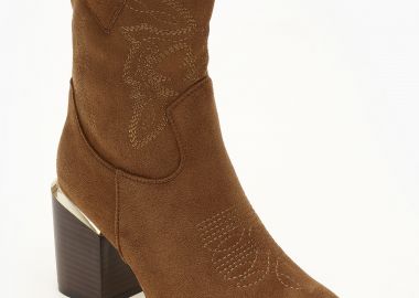 Μποτάκια cowboy με suede υφή - Κάμελ - Issue - 