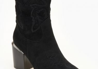 Μποτάκια cowboy με suede υφή - Μαύρο - Issue - 