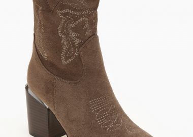 Μποτάκια cowboy με suede υφή - Πούρο - Issue - 