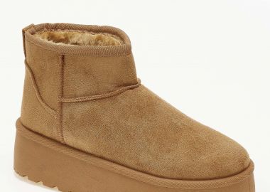 Μποτάκια δίσολα με γούνα - Κάμελ - Issue - 