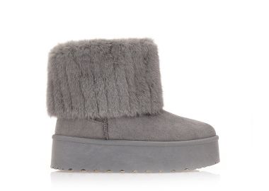 Μποτάκια γκρι σουέτ δίπατα με γούνα ΓΚΡΙ - Tsoukalas - 
