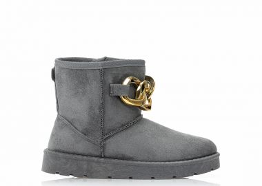 Μποτάκια γκρι σουέτ με χρυσή αλυσίδα ΓΚΡΙ - Tsoukalas - 