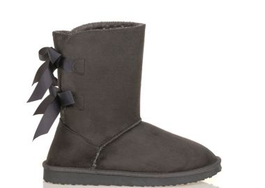 Μποτάκια γκρι σουέτ με διακοσμητικά φιογκάκια ΓΚΡΙ - Tsoukalas - 