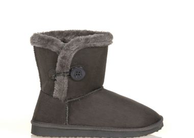 Μποτάκια γκρι σουέτ με διακοσμητικό κουμπί ΓΚΡΙ - Tsoukalas - 